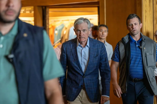 Chairman of the US Federal Reserve Jerome Powell during the Kansas City Federal Reserve's Jackson Hole Economic Policy Symposium in Moran, Wyoming, on Aug. 21.